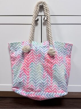 NWOT WHITE PINK TURQUOISE CHEVRON DESIGN ROPE STRAPS SHOULDER BAG